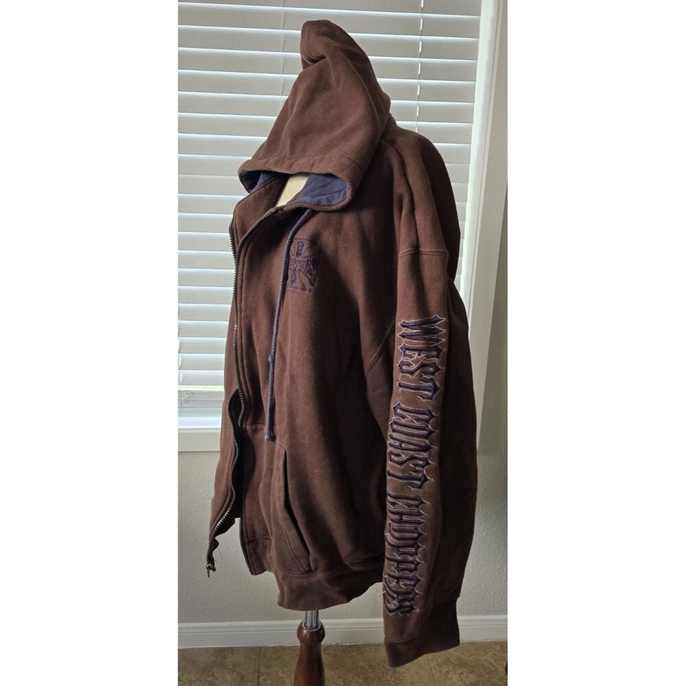Vintage RETRO West Coast Choppers Brown Embroidered Thermal Hoodie Size 2XL